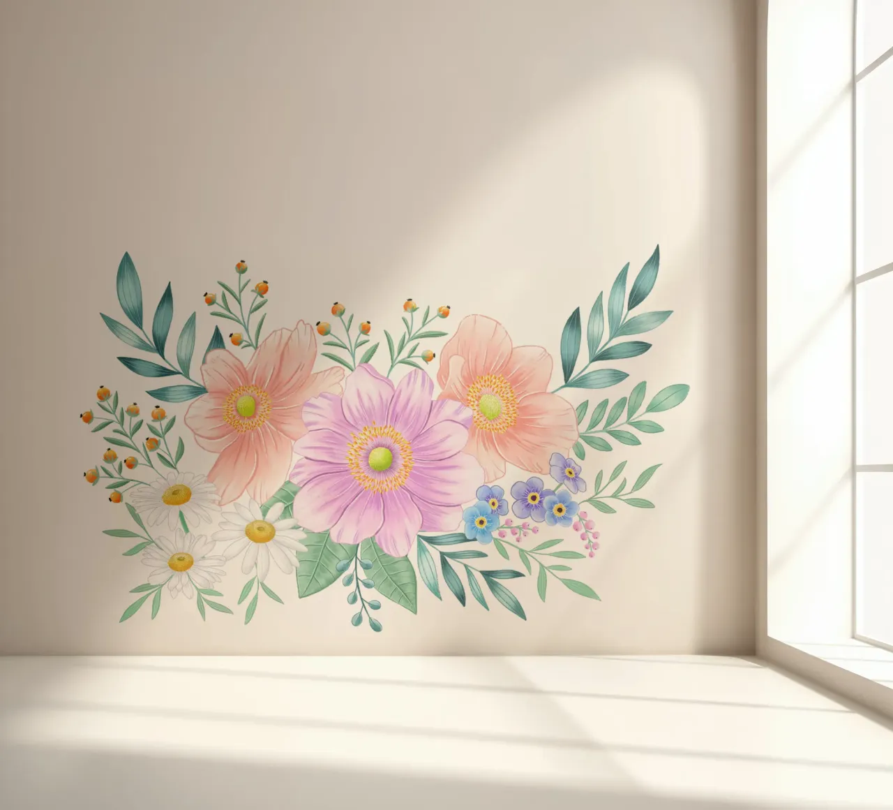 Marco de flores con un toque primaveral. Espacio para su propio texto papel para pared de CalliLetters