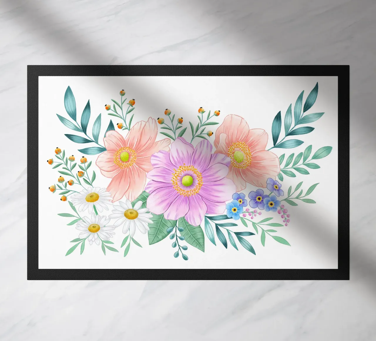 Flower frame with spring flair. Space for your own text doormat by CalliLetters