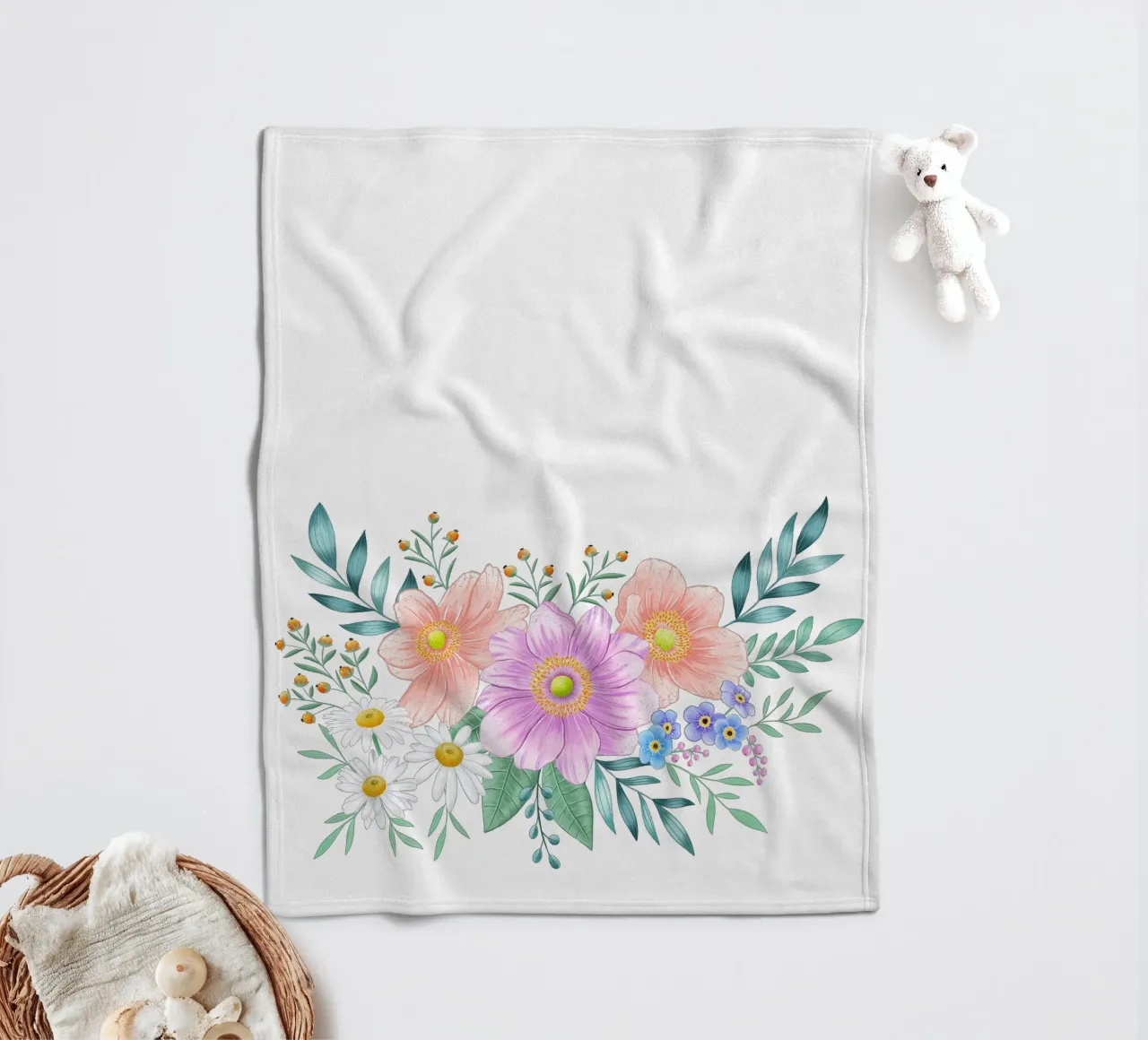Flower frame with spring flair. Space for your own text fleece blanket by CalliLetters