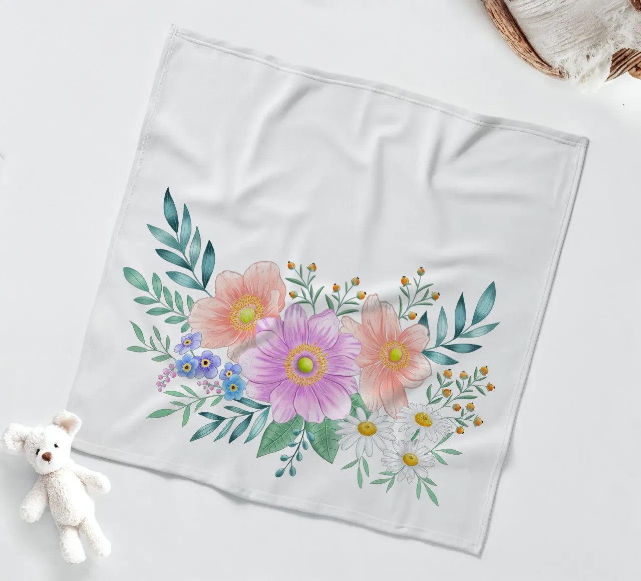 Flower frame with spring flair. Space for your own text fleece blanket by CalliLetters