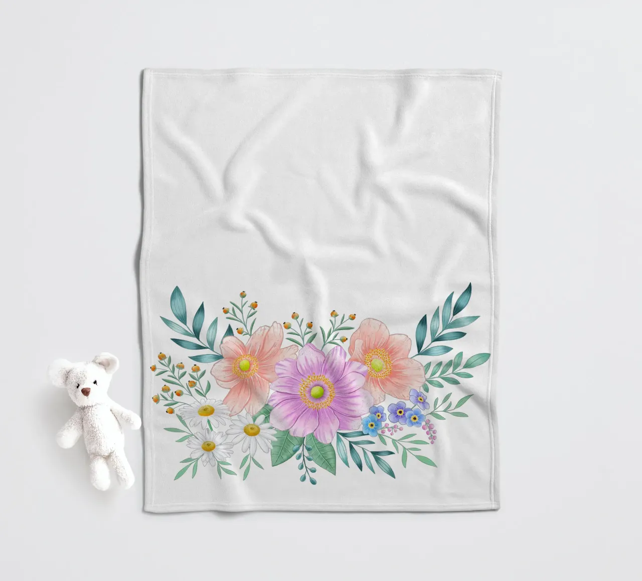 Flower frame with spring flair. Space for your own text fleece blanket by CalliLetters