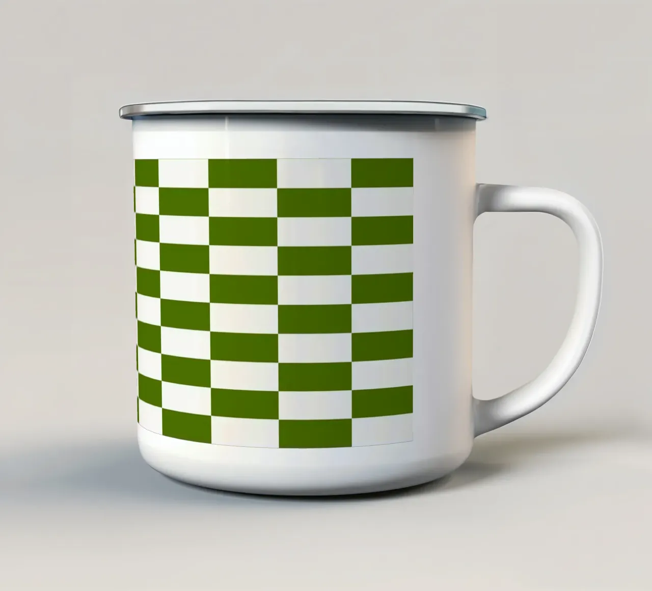 Strisce a quadri verdi di metà secolo tazza in smalto da Timeless moderna