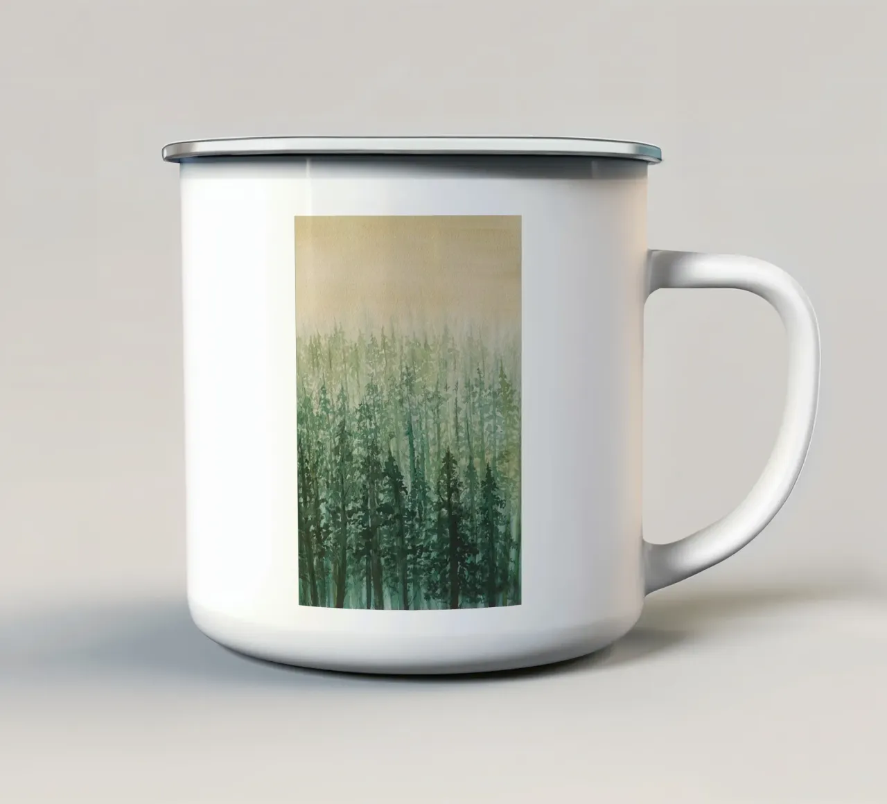 Nella nebbia dorata tazza in smalto da Eva Nev Watercolor