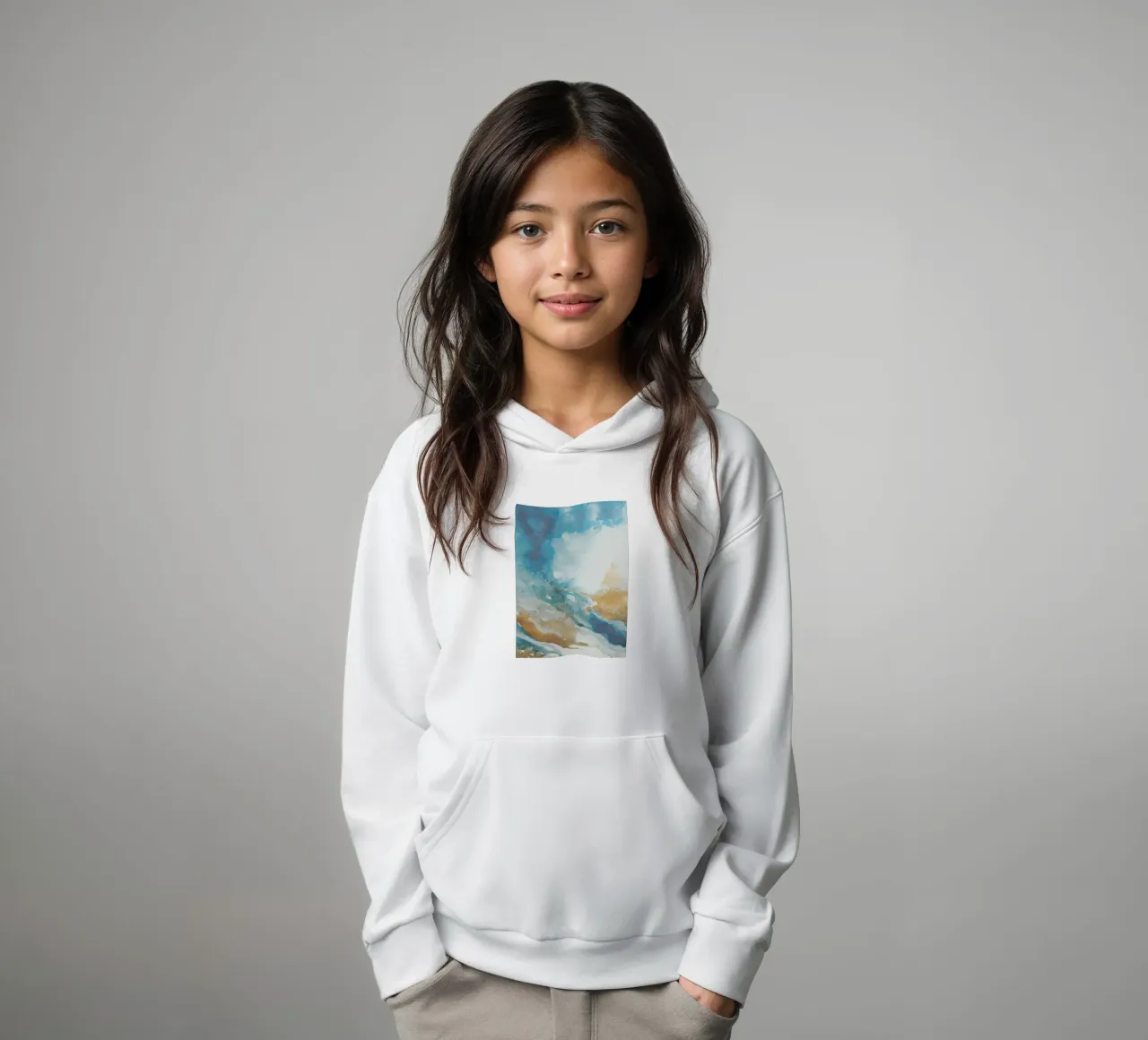 Blaue Küste II Kinder Hoodie von Eva Nev Watercolor