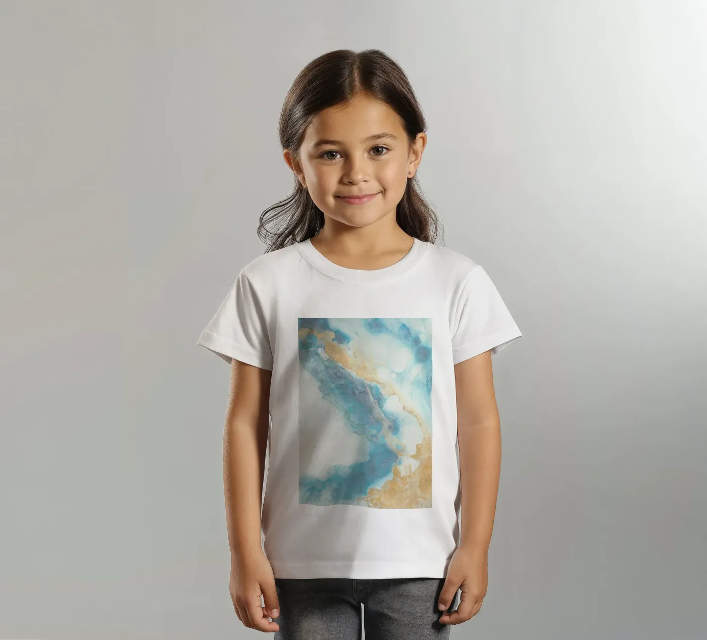 Blauwe kust kinder t-shirt van Eva Nev Watercolor
