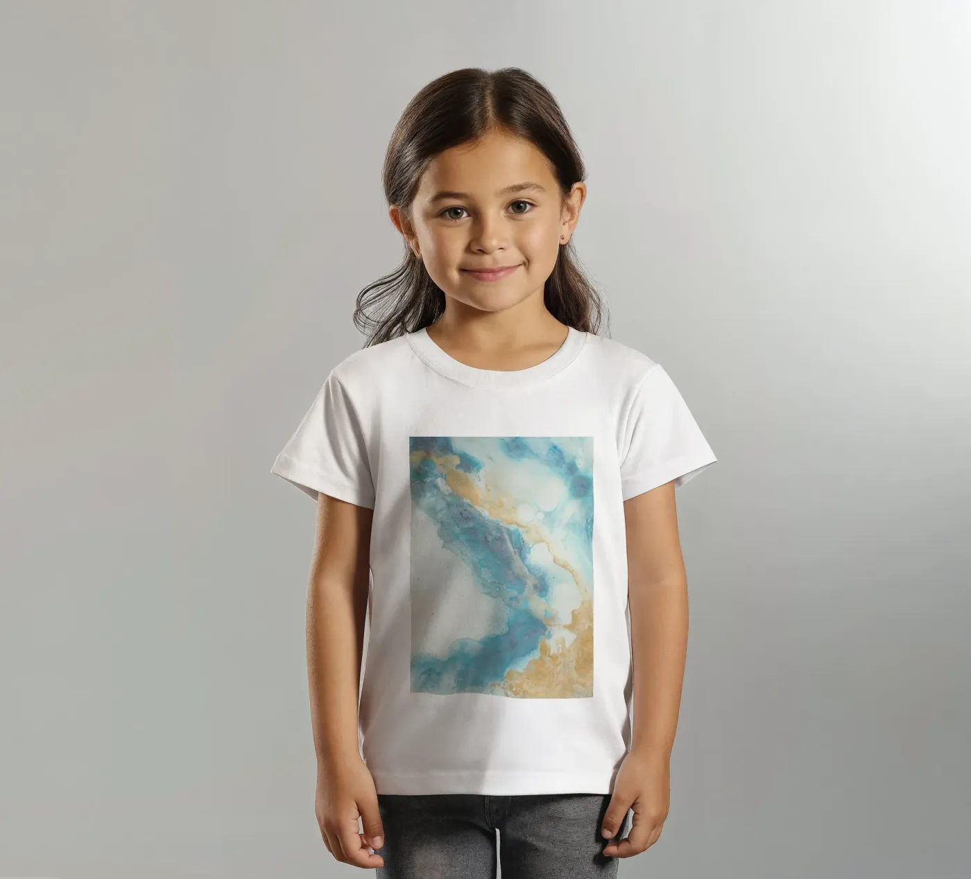 Blauwe kust kinder t-shirt van Eva Nev Watercolor