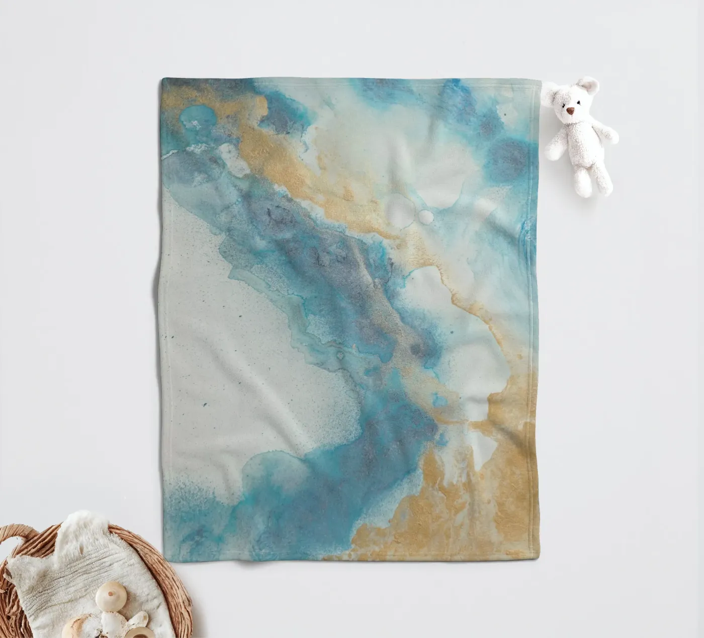 Blauwe kust fleecedeken van Eva Nev Watercolor