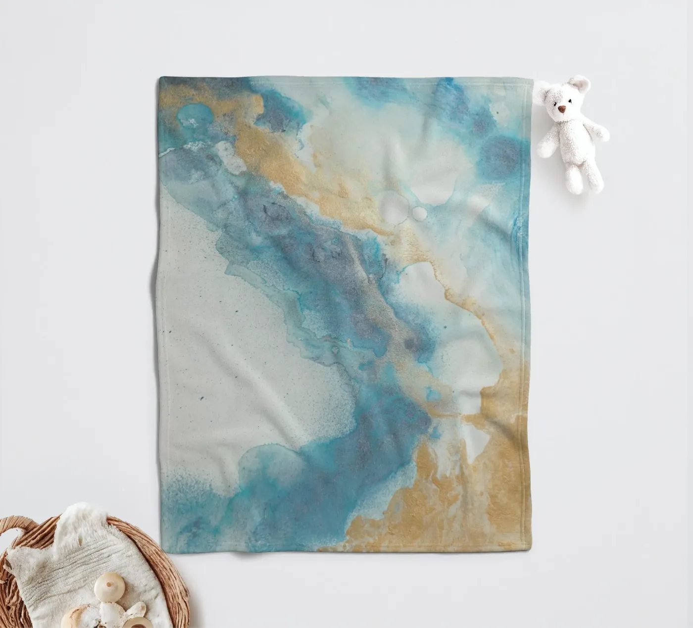 Blauwe kust fleecedeken van Eva Nev Watercolor