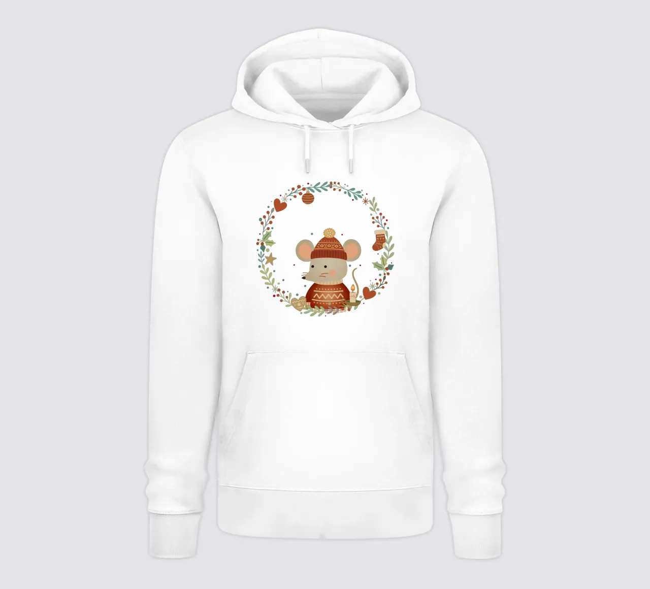 Topo con un caldo maglione invernale, circondato da una corona di fiori felpa con cappuccio da NA/MO