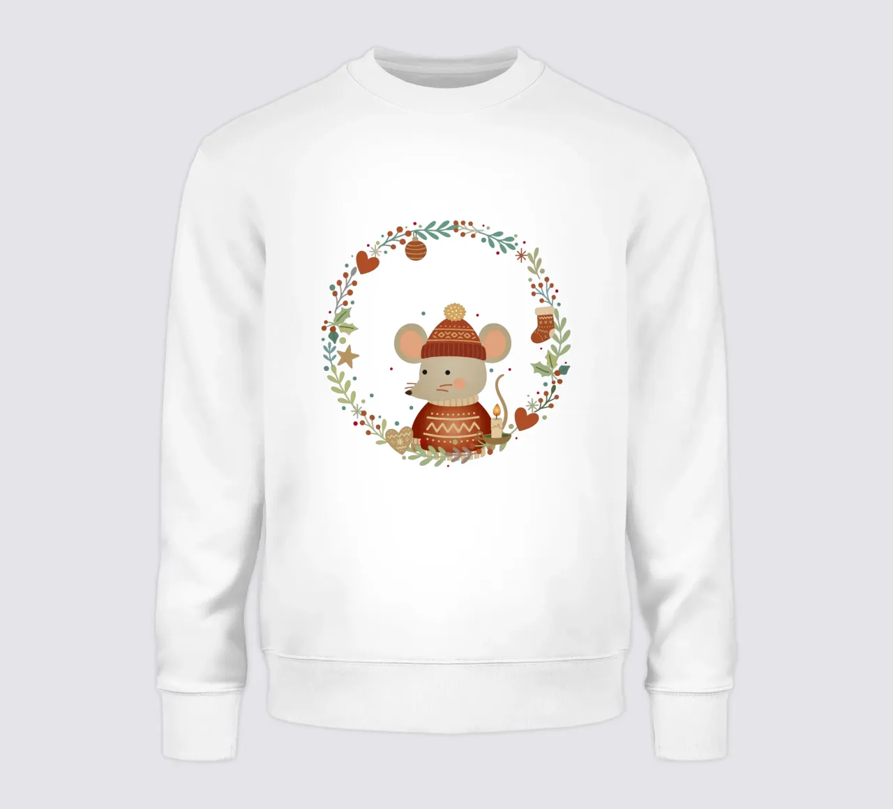 Topo con un caldo maglione invernale, circondato da una corona di fiori felpa da NA/MO