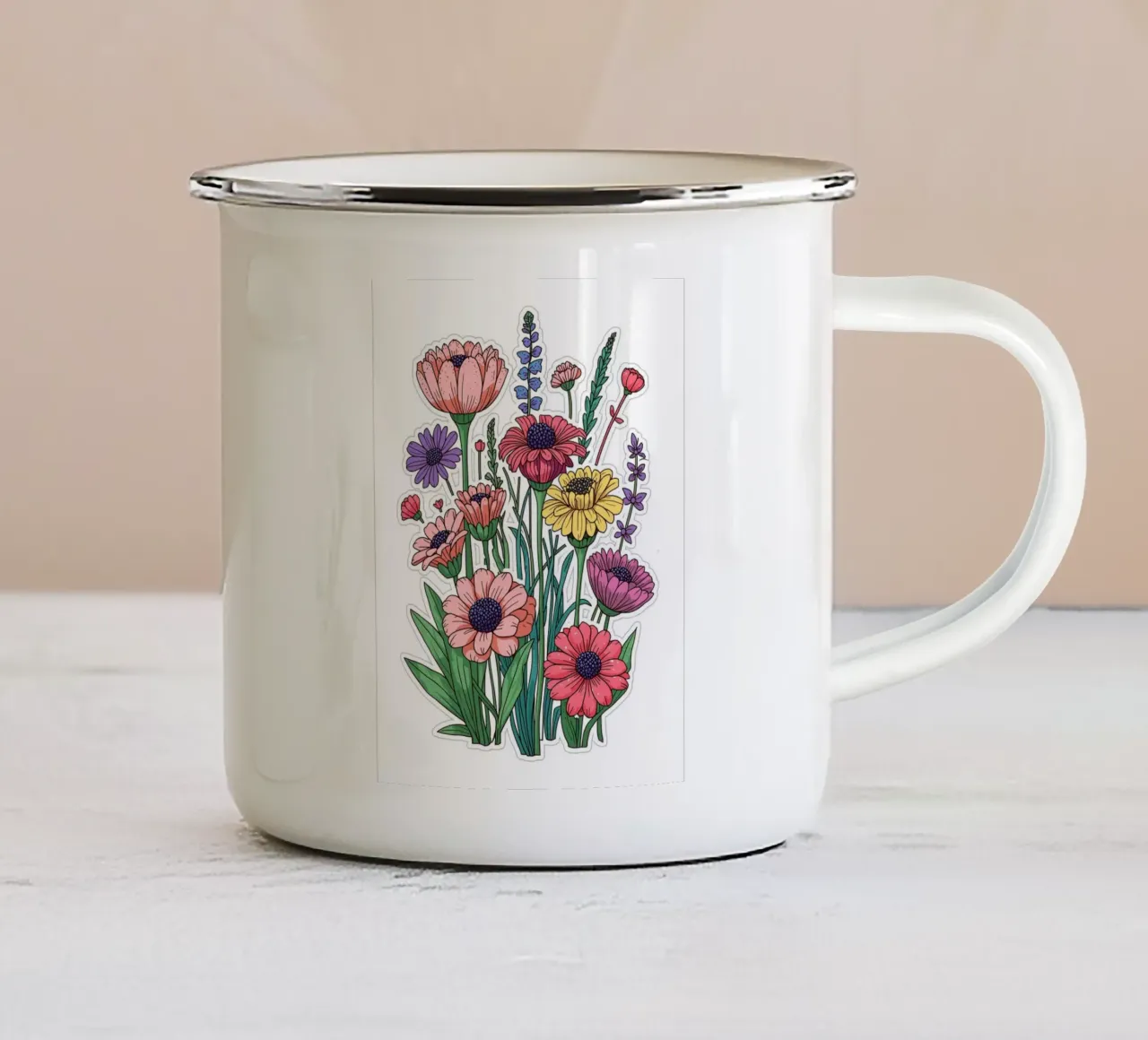 bellissimi fiori in un simpatico stile cartoon tazza in smalto da uniqe world