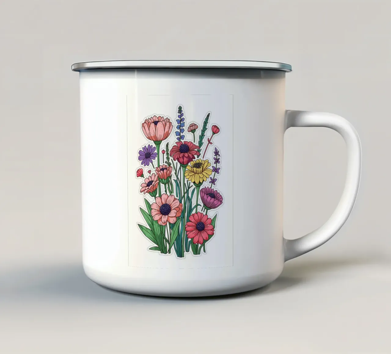 bellissimi fiori in un simpatico stile cartoon tazza in smalto da uniqe world