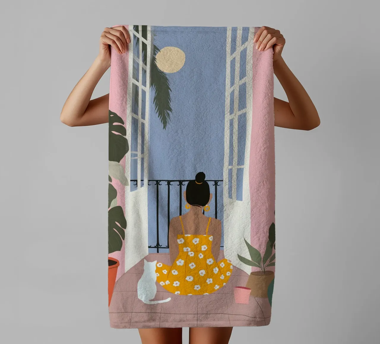 Moonlight Pause towel by Vibrant Berry Studio
