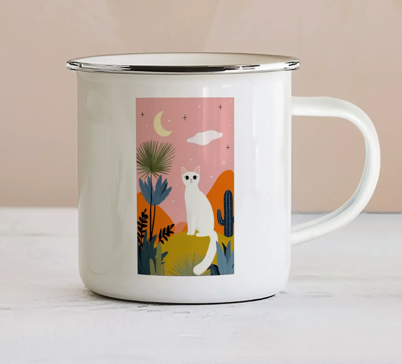 Moonlight Cat tazza in smalto da Vibrant Berry Studio