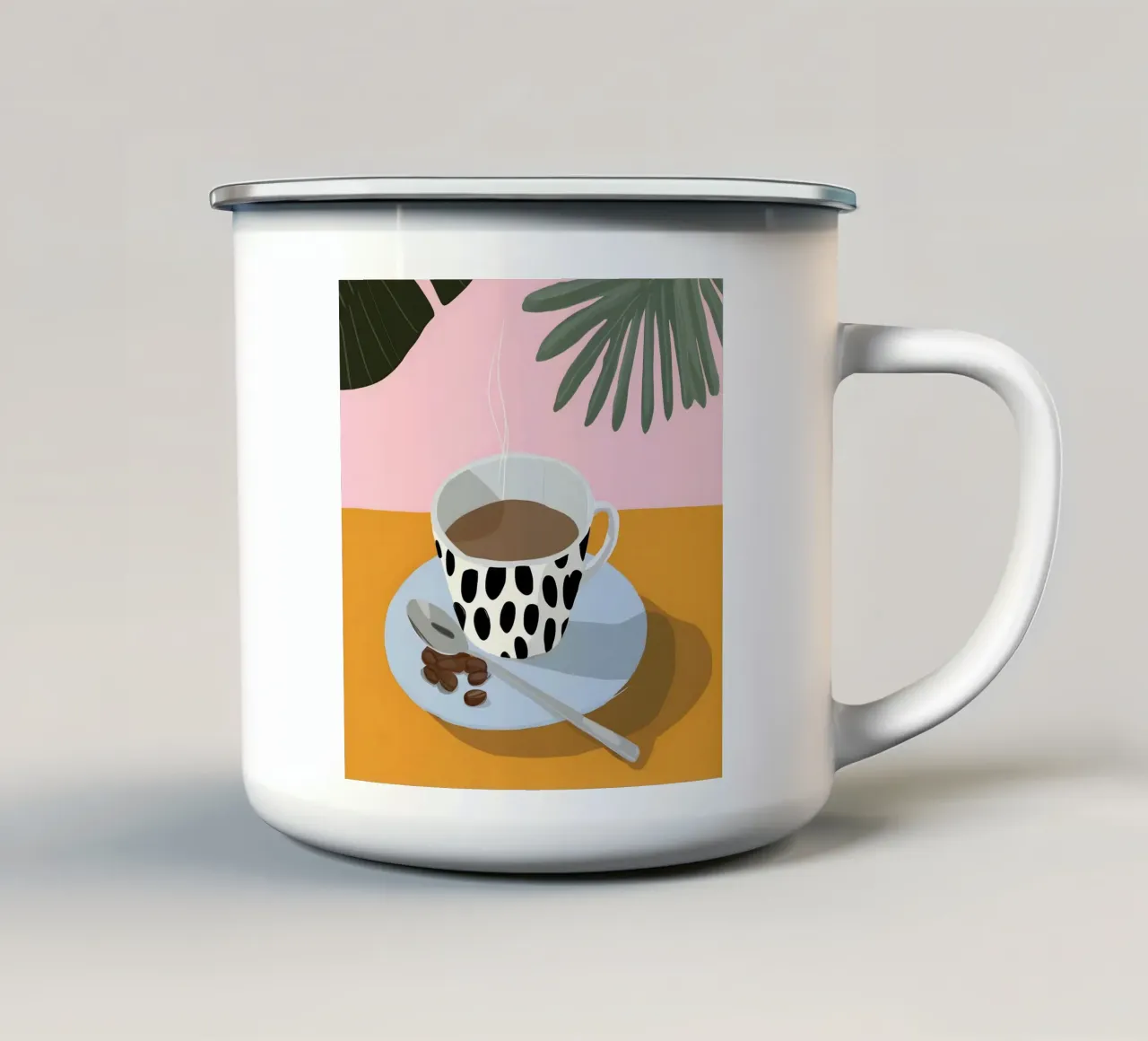 Palm Coffee Break tazza in smalto da Vibrant Berry Studio