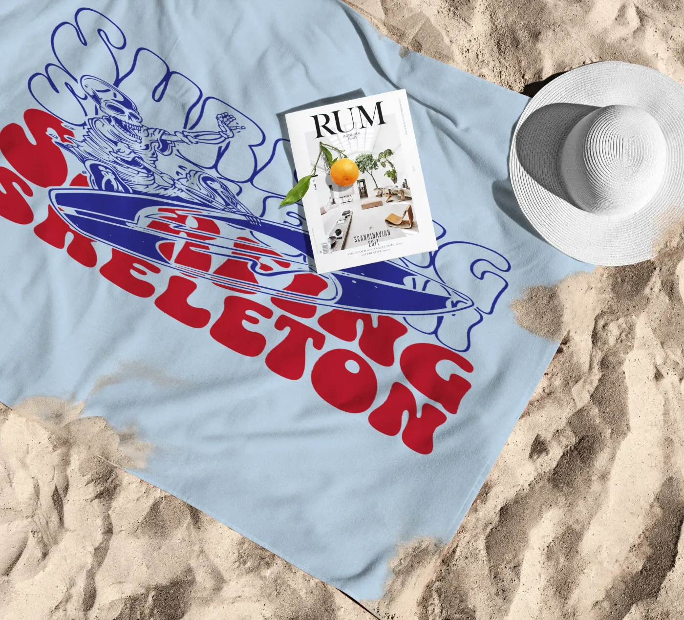 Surfing Skeleton beach towel by Gunawan Rb