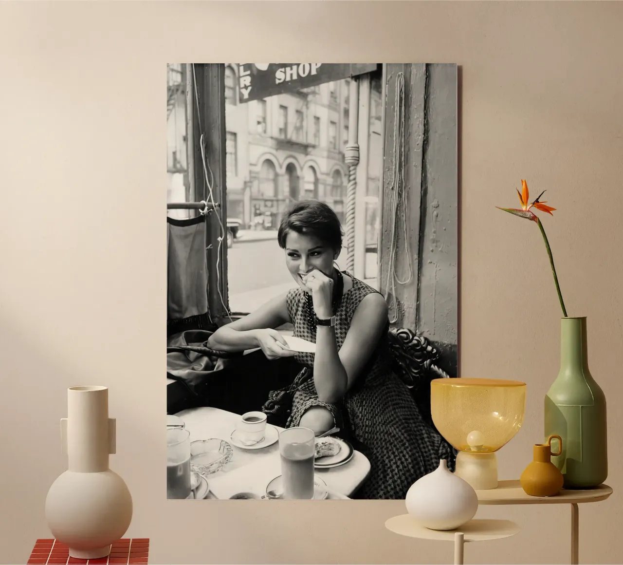 Sophia Loren in un caffè alluminio dibond da Rachelwhell