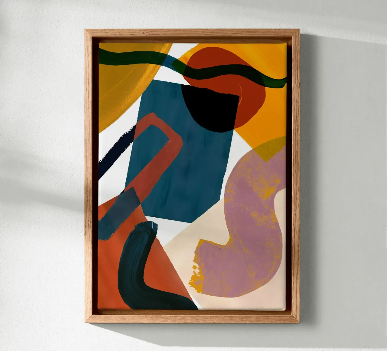 Stampa d'arte di forme geometriche retrò tela con Cornice a cassetta da Violets Print House