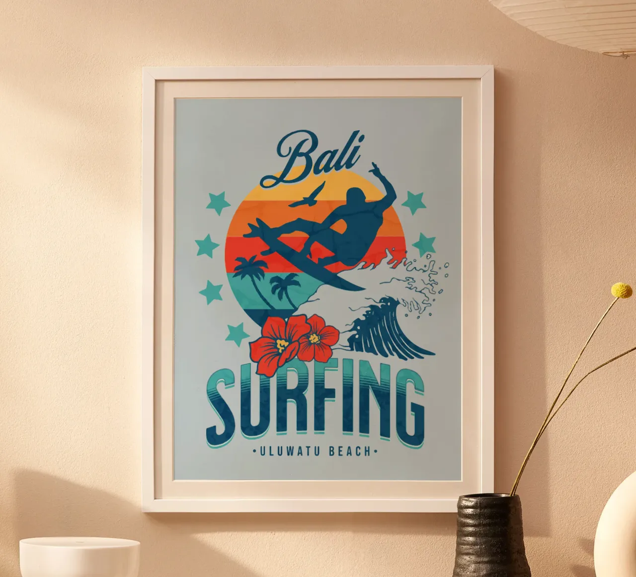 Spiaggia di Bali Uluwatu poster con telaio in plastica da Gunawan Rb