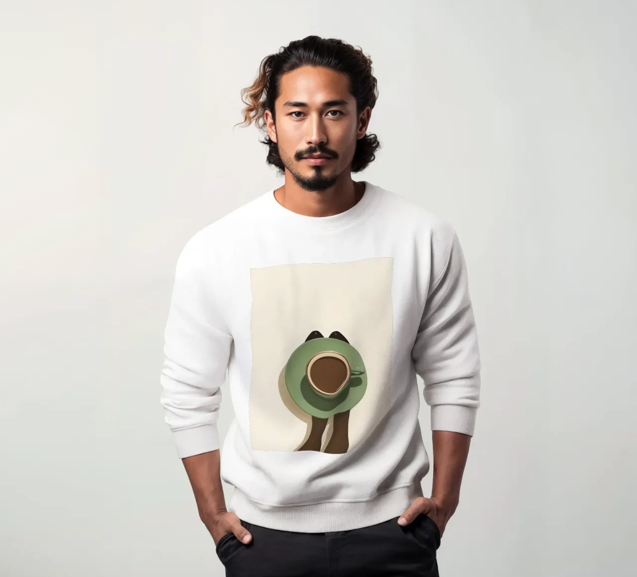 Momento caffè minimalista con tazza vista dall'alto felpa da Trendy Vibes