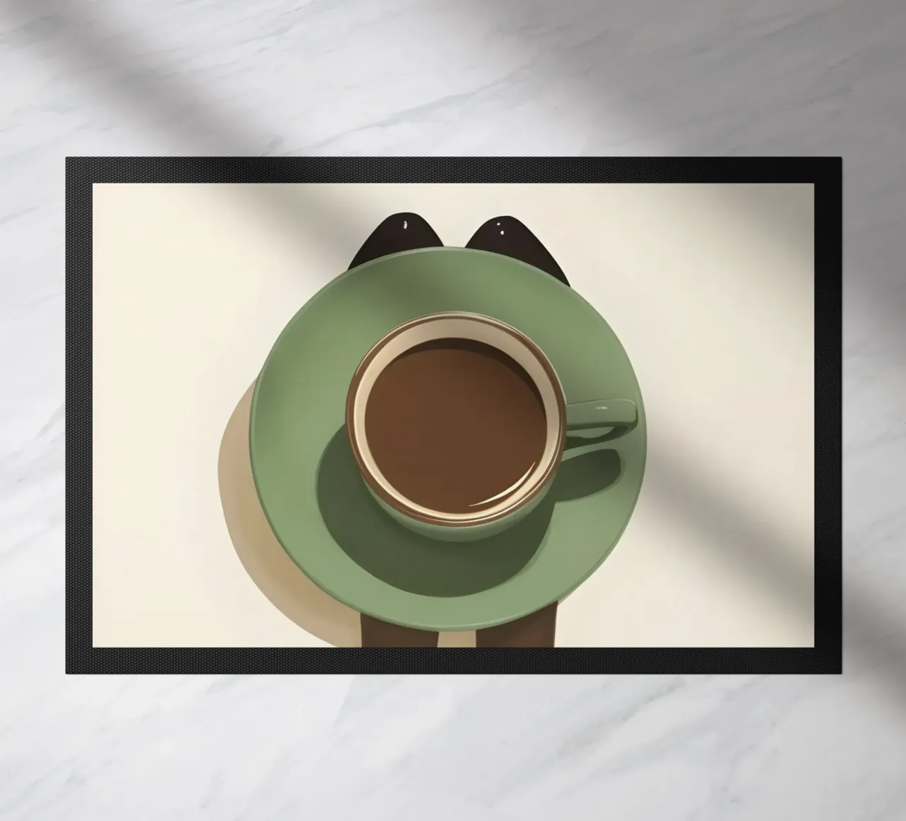 Momento caffè minimalista con tazza vista dall'alto zerbino da Trendy Vibes