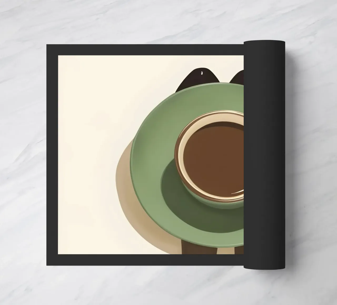 Momento caffè minimalista con tazza vista dall'alto zerbino da Trendy Vibes