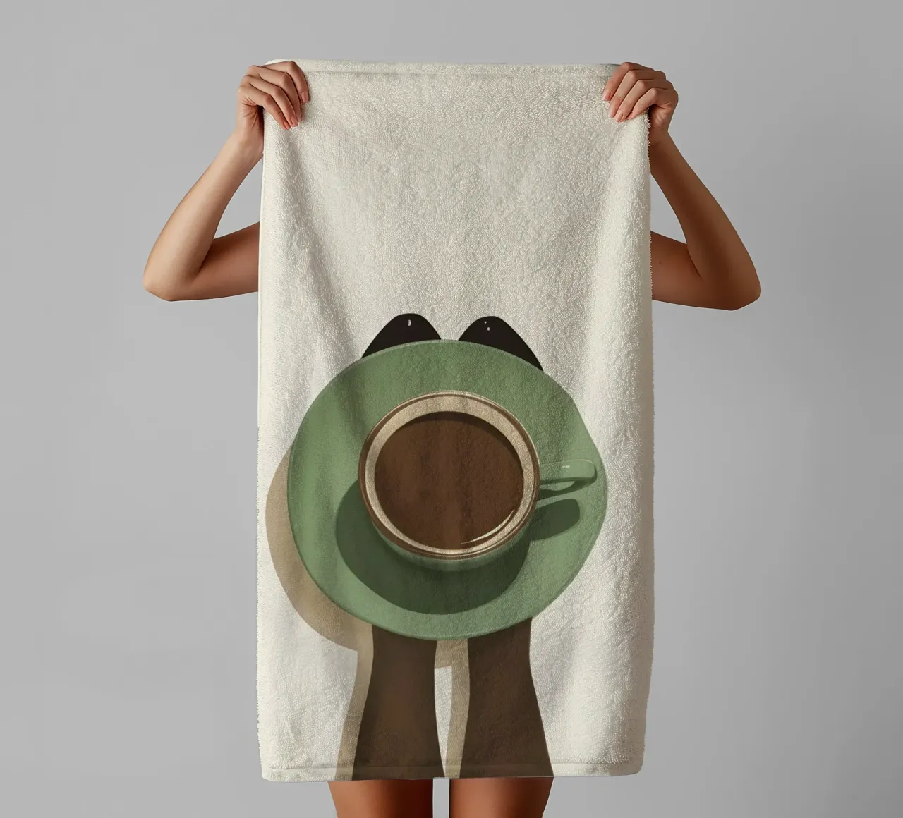 Moment café minimaliste avec une tasse vue d'oiseau serviette de bain de Trendy Vibes