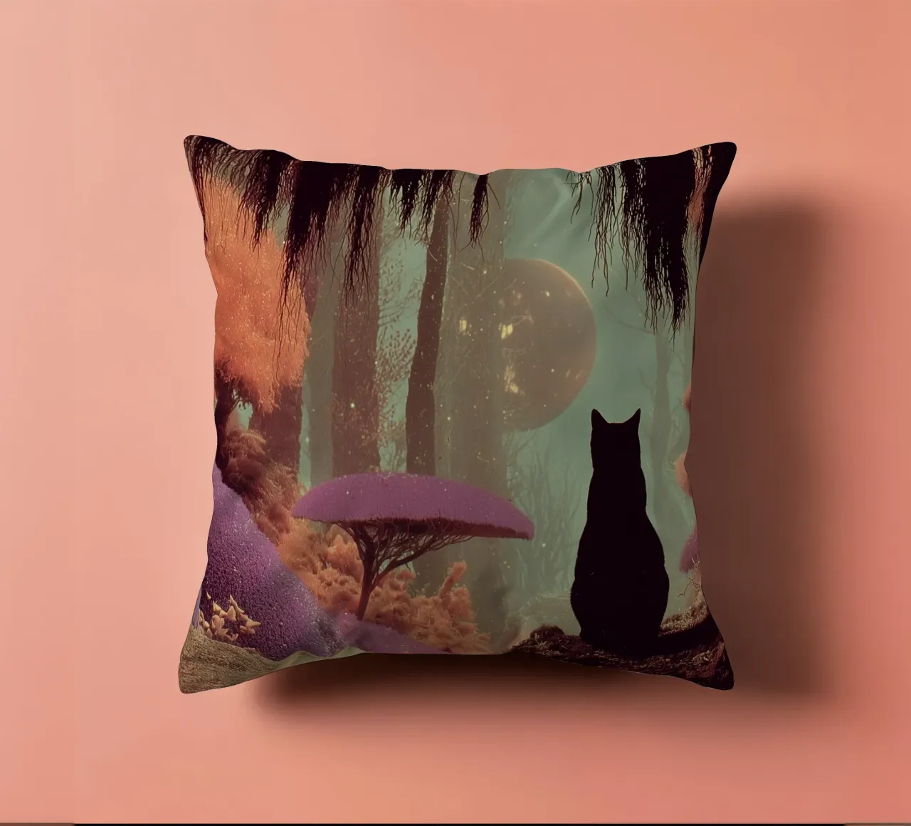 Gatto nella foresta incantata cuscino da Jana Leonenkov Art