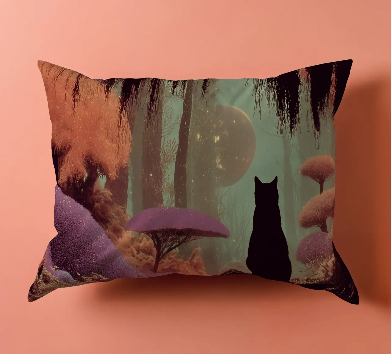 Gatto nella foresta incantata cuscino da Jana Leonenkov Art