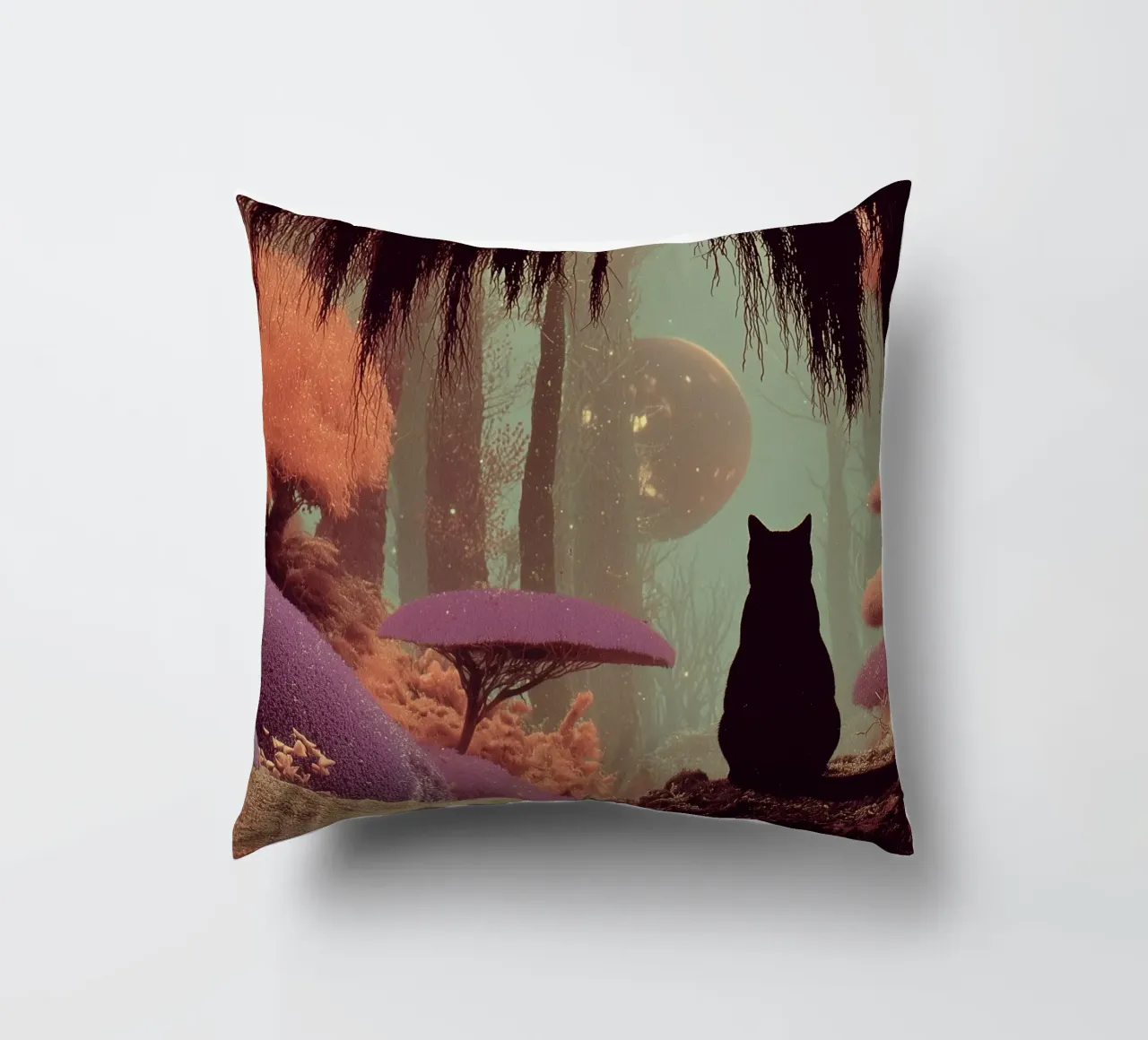 Gatto nella foresta incantata cuscino da Jana Leonenkov Art