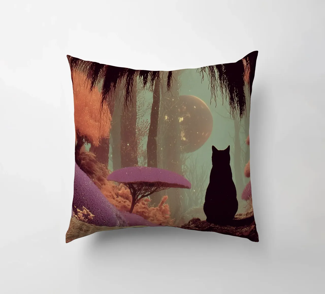 Gatto nella foresta incantata cuscino da Jana Leonenkov Art
