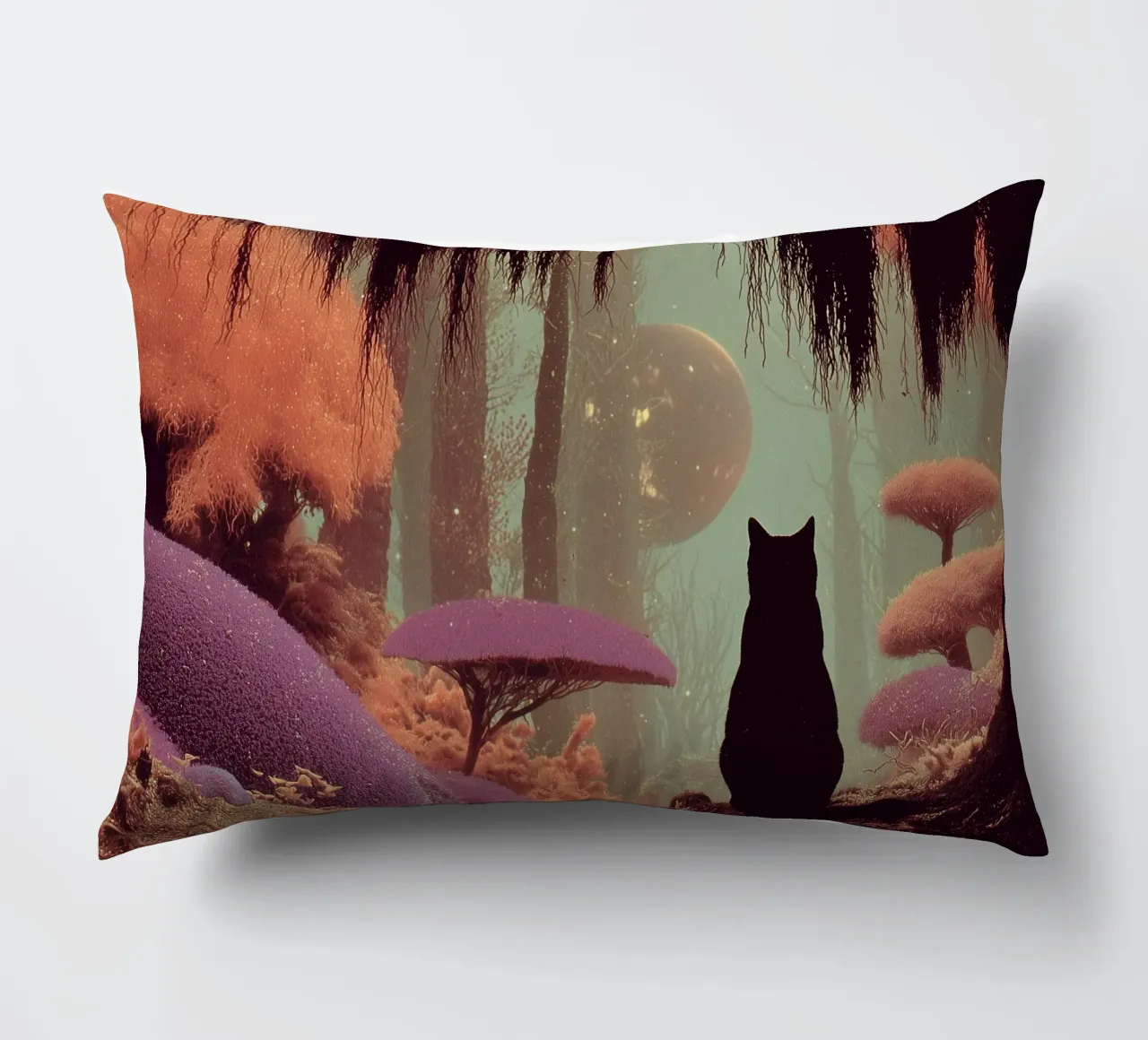 Gatto nella foresta incantata cuscino da Jana Leonenkov Art