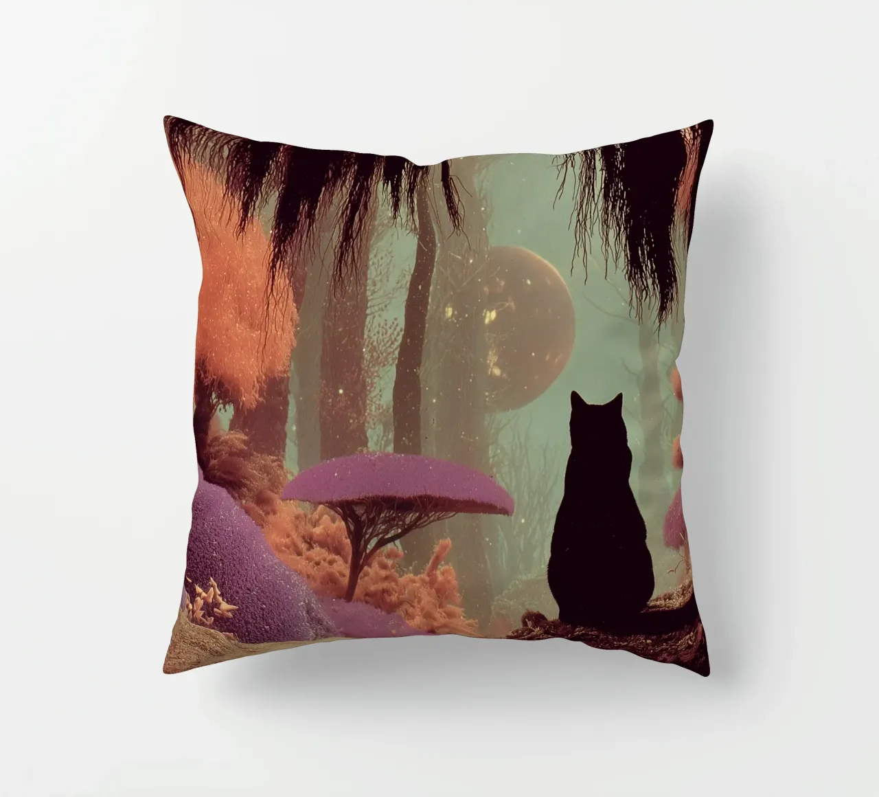 Gatto nella foresta incantata cuscino da Jana Leonenkov Art