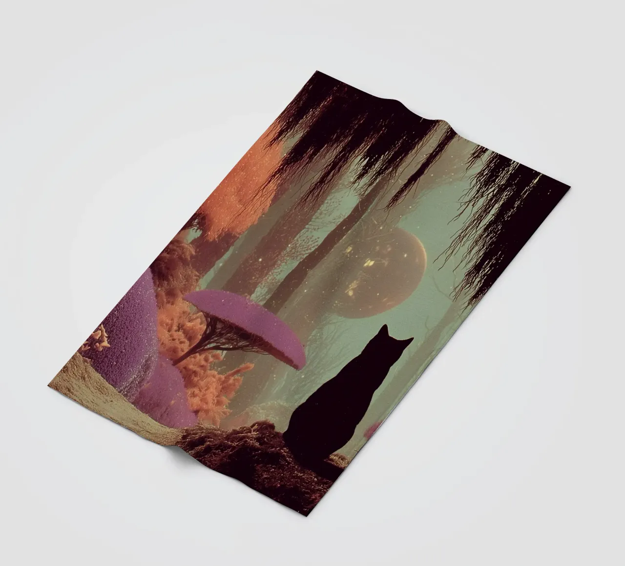 Gatto nella foresta incantata coperta in pile da Jana Leonenkov Art