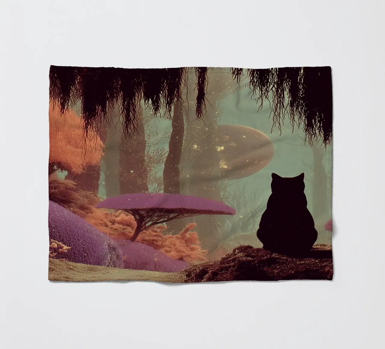 Gatto nella foresta incantata coperta in pile da Jana Leonenkov Art