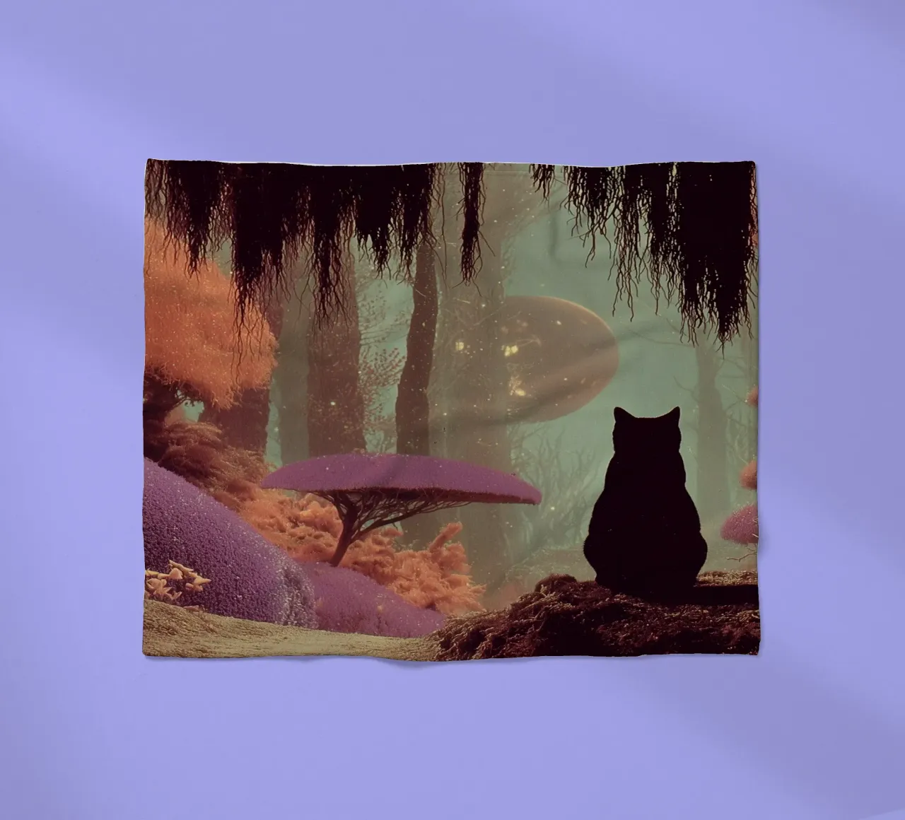 Gatto nella foresta incantata coperta in pile da Jana Leonenkov Art