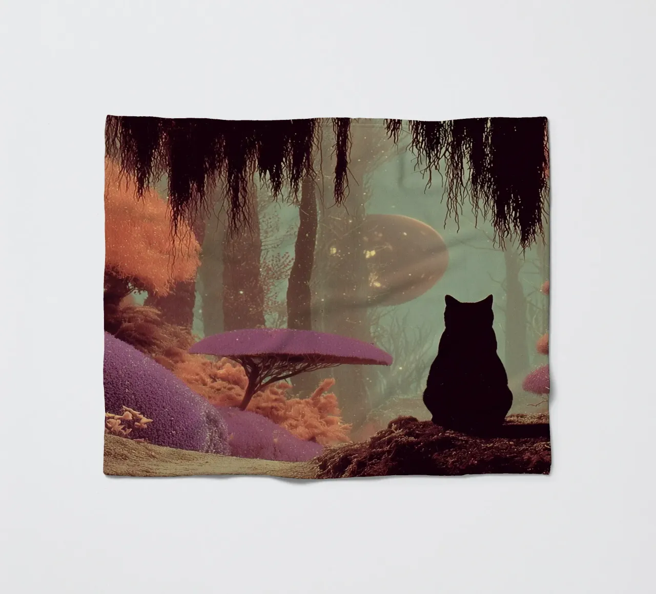 Gatto nella foresta incantata coperta in pile da Jana Leonenkov Art