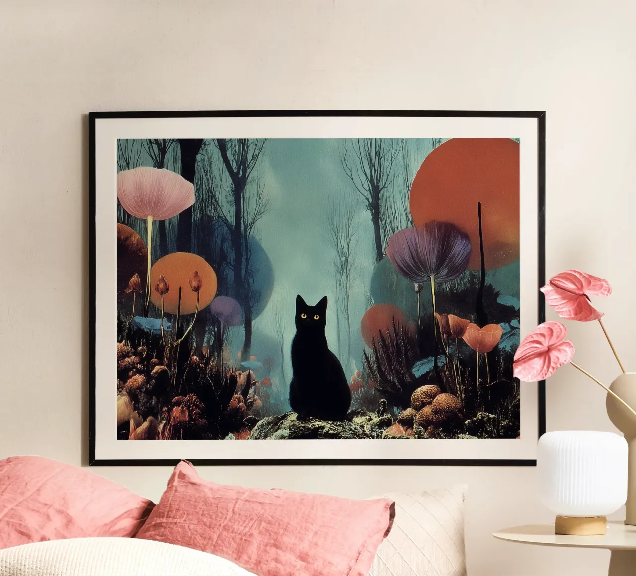 Gatto nero nella foresta incantata carta hahnemühle da Jana Leonenkov Art