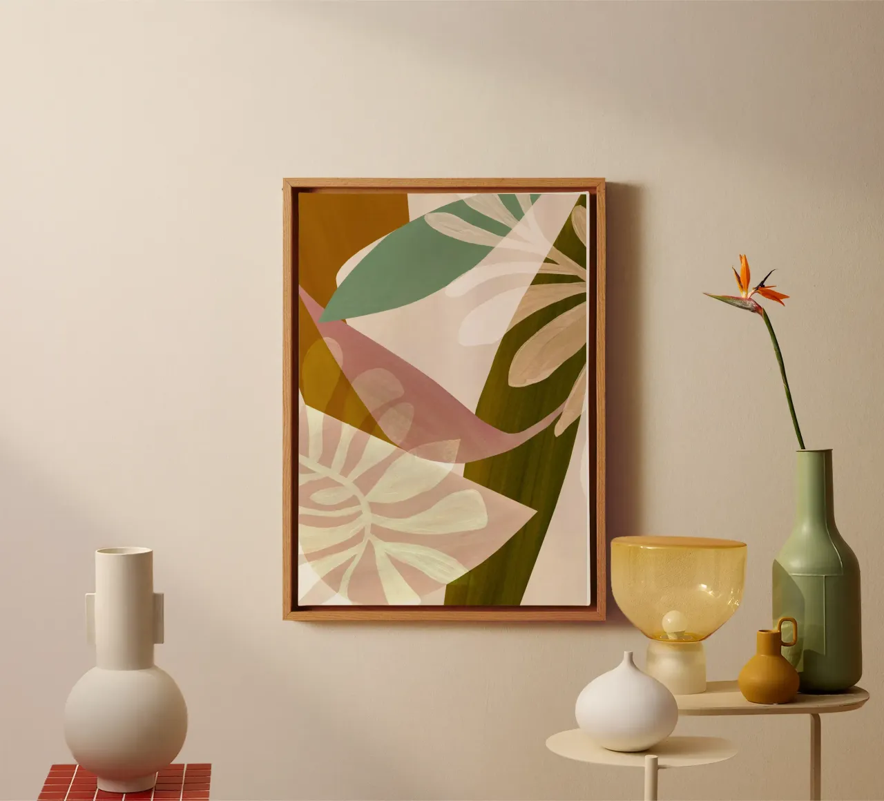 Neutral Abstract Leaf Art Print canvas met Baklijst van Violets Print House