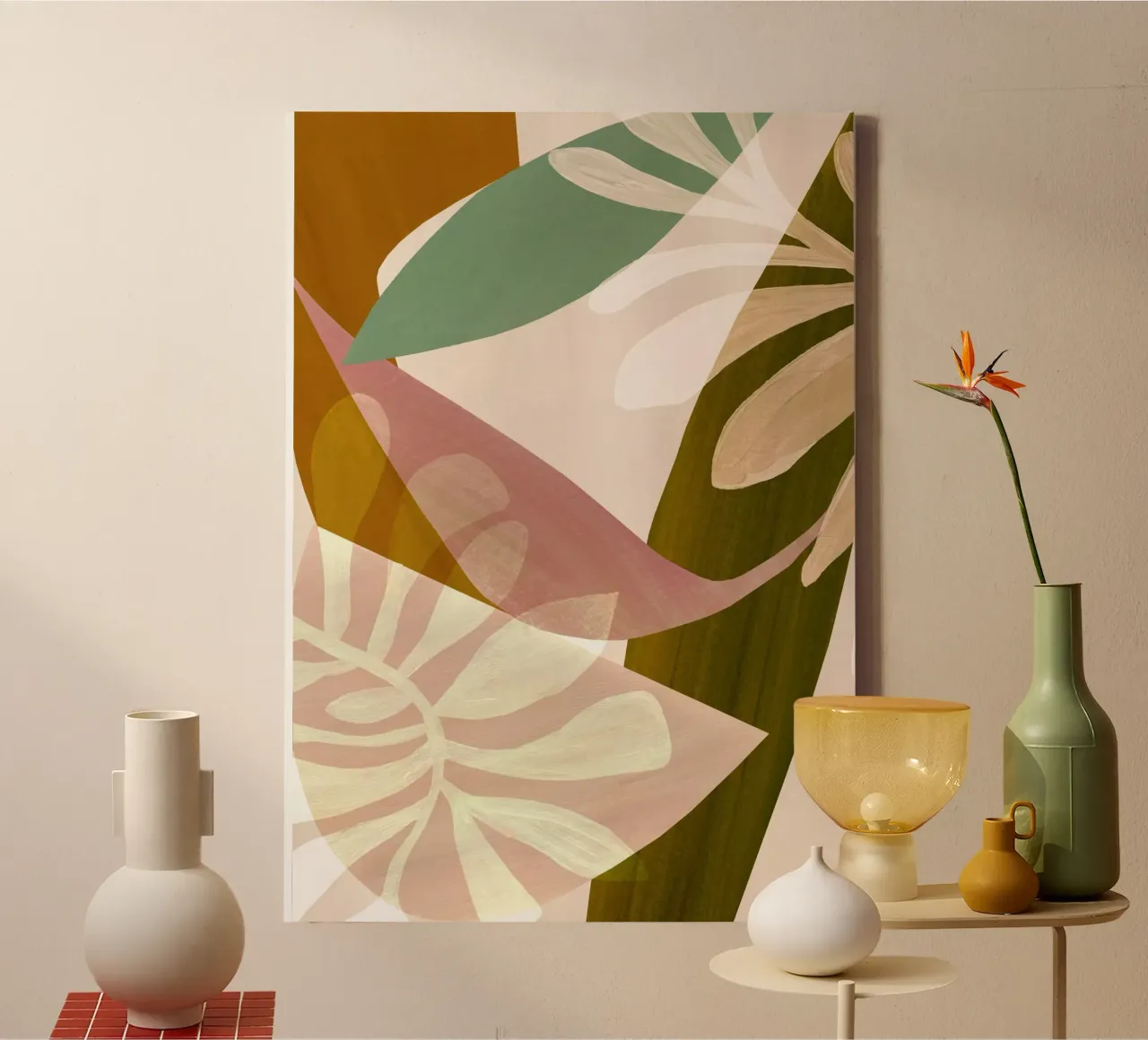 Neutral Abstract Leaf Art Print canvas met Baklijst van Violets Print House