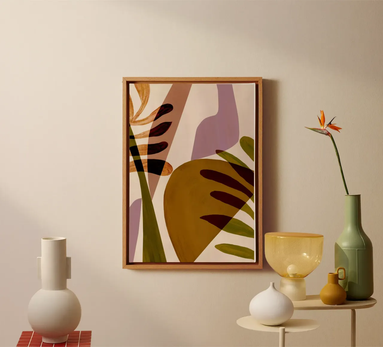 Warm Tone Abstract Leaf Kunstdruck Leinwand mit Schattenfugenrahmen von Violets Print House