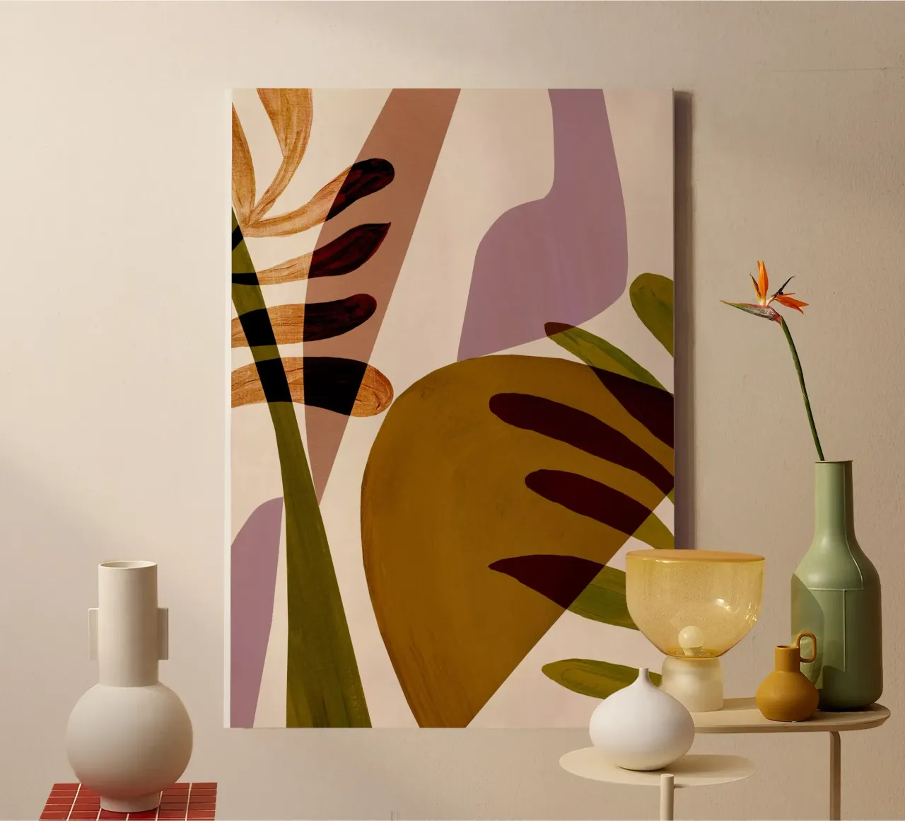 Warm Tone Abstract Leaf Art Print canvas met Baklijst van Violets Print House