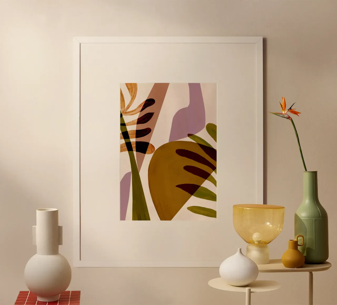 Feuille d'impression abstraite aux tons chauds poster avec cadre en plastique de Violets Print House