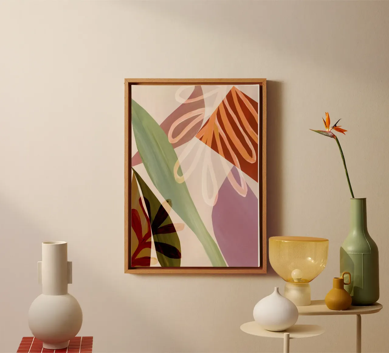 Impression d'art abstrait "Warm Tone Leaf" (Feuilles) toile avec Caisse américaine de Violets Print House