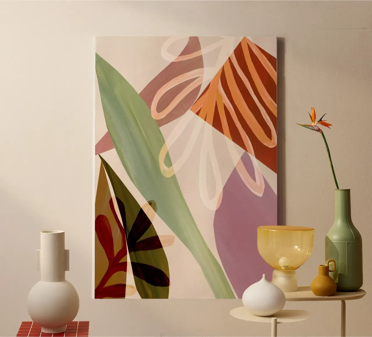 Warm Getint Blad Abstracte Kunstdruk canvas van Violets Print House