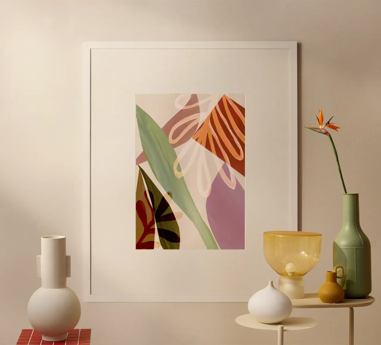 Warm Getint Blad Abstracte Kunstdruk hahnemühle van Violets Print House