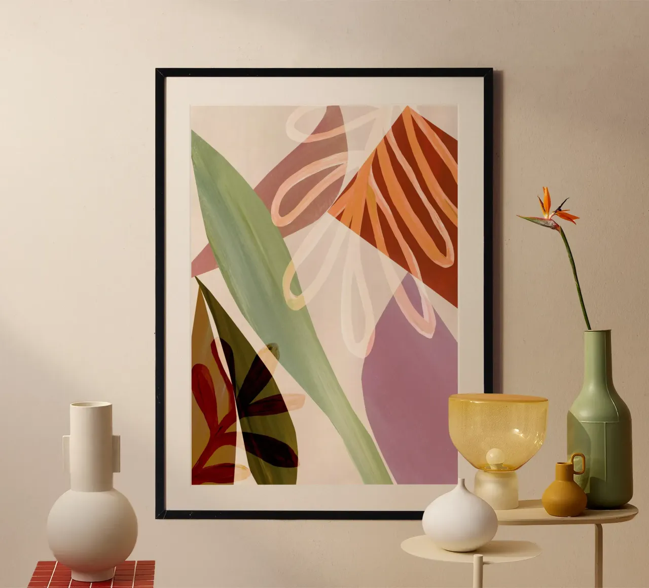 Warm Getint Blad Abstracte Kunstdruk hahnemühle van Violets Print House