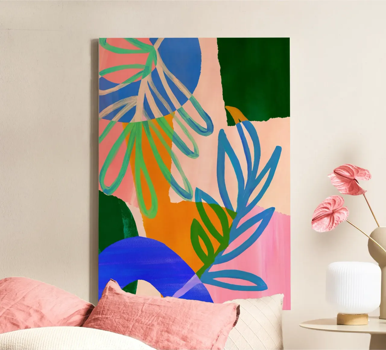Colourful Modern Leaf Art Print tela con Cornice a cassetta da Violets Print House