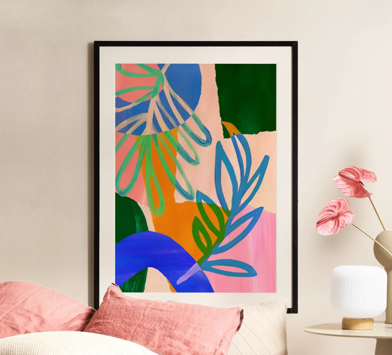 Colourful Modern Leaf Art Print carta hahnemühle da Violets Print House
