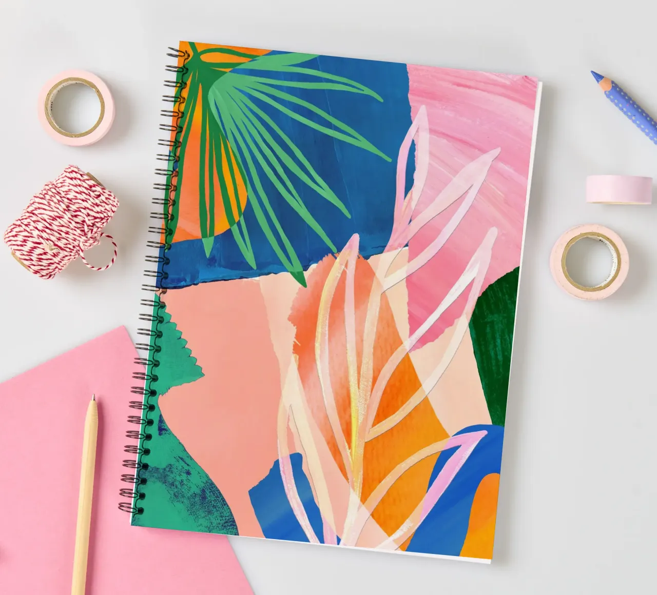 Colourful Leaf Abstract Art Print spiral notebook by Violets Print House